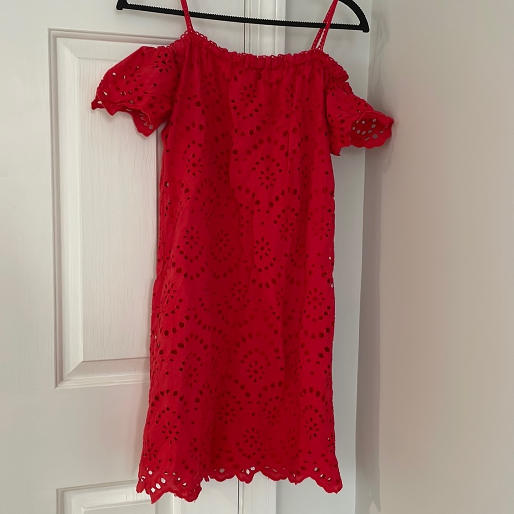 Coral eyelet off/on shoulder dress/ cover up